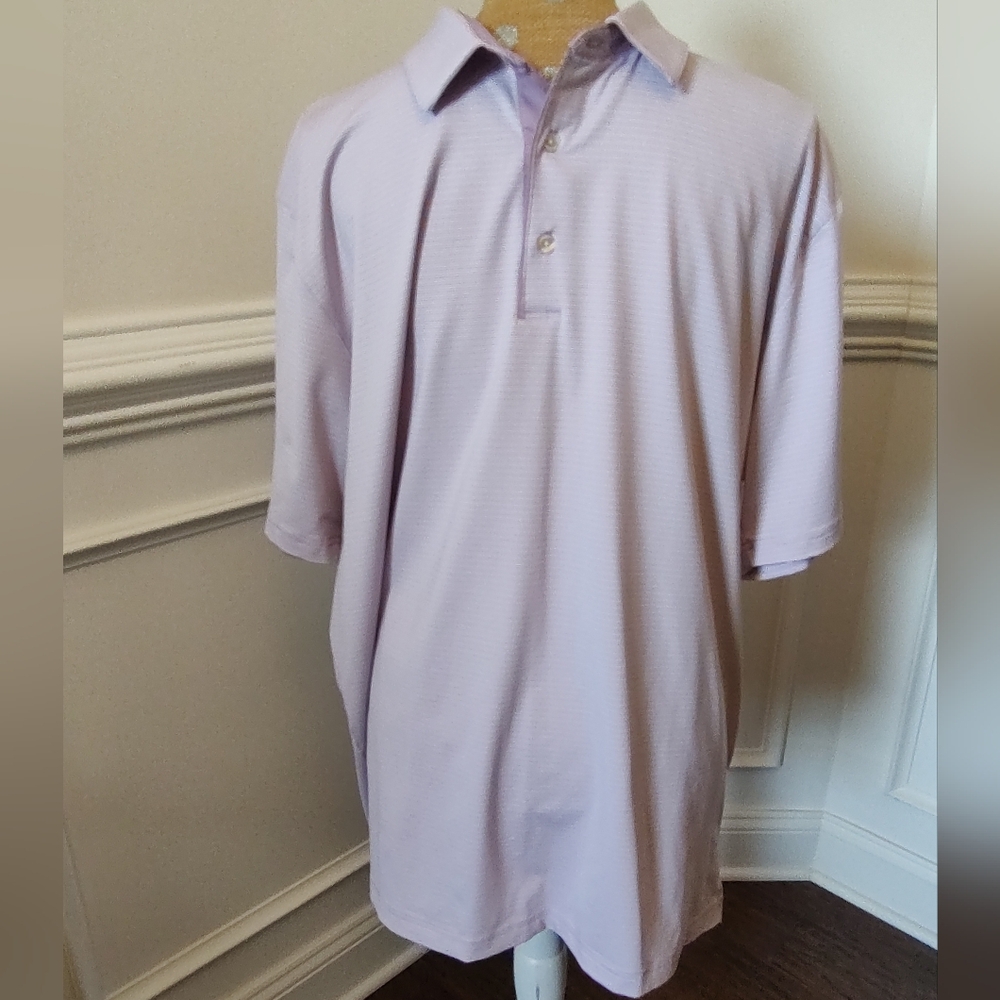 Greg Norman men's Play Dry ML75 golf polo shirt. Lavender striped pattern. XL.